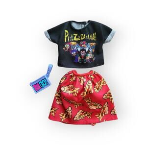 2018 Barbie Teen Titans Go! Fashion Pack Pizza Top Skirt & Handbag FXK71